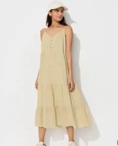 （K07652）UNIQLO クリンクルコットンキャミソールワンピース　L