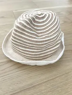 ベージュとホワイトのストライプ麦わら帽子 50cm