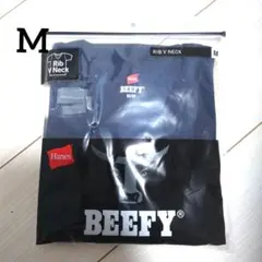 Hanes　BEEFY　リブVネック　黒