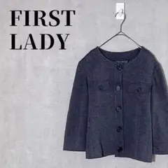 オンワード樫山　FIRST LADY　ノーカラージャケット　七分袖　レーヨン混