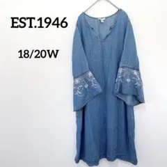 EST.1946 【18/20W】ワンピース　刺繍　デニムブルー Vネック　花柄