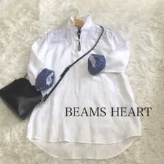 BEAMS HEART 麻 リネン100% ビッグプルオーバーシャツ 白