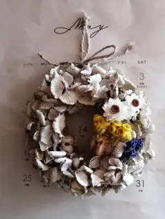 ⑪　ドライフラワー　ミニリース　秋色紫陽花　シャビー