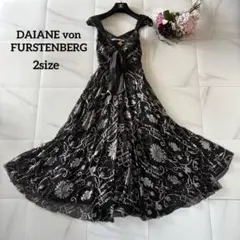 DAIANEvon FURSTENBERG 黒ノースリーブワンピース刺繍　ドレス