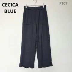 セシカブルー　ワイドパンツ　M　紺　きれいめカジュアル　カットソー生地　シンプル