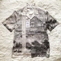 【新品】ZARA ザラ 半袖シャツ ポリエステル 風景画 モノクロシャツ