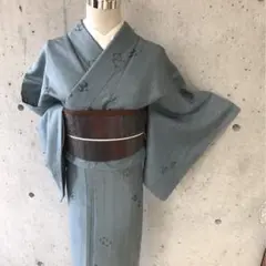 ブルーグレー系の紬お着物　袷　B品