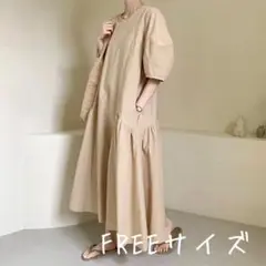 【体型カバー】韓国ファッション ベージュイエローワンピース