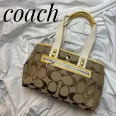 COACH コーチ シグネチャー トートバッグ ベージュ イエロー 14878
