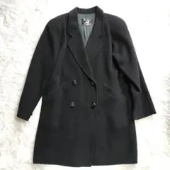 カシミヤ混 ダブルチェスターコート 黒