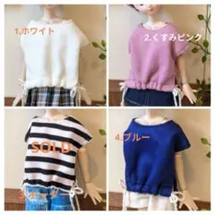22㌢ドールサイズ服 D430円:裾シャーリングTシャツ(襟ぐり広め)