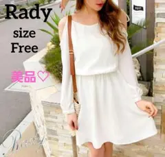【Rady】オフショルダー シフォンワンピース ホワイトミニワンピース