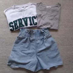 Tシャツ＆ショートデニムパンツセット　160