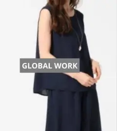 GLOBAL WORK ドライ素材　ノースリーブブラウス　ネイビー