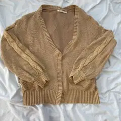 ニット ざっくりニット カーキ マスタード ケーブル編み ユルニット