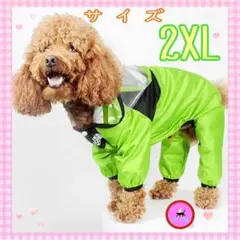 レインコート グリーン2XL 雨の日の散歩に カラフルに過ごす すっぽり頭まで