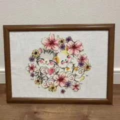 花と動物の刺繍アート