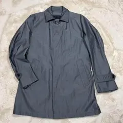 【美品】 五大陸 ステンカラー コート 比翼 光沢 グレー ストライプ M