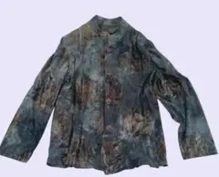 ELEGANCE 花柄長袖シャツ 濃いグレー系　茶フラワーブラウス　F