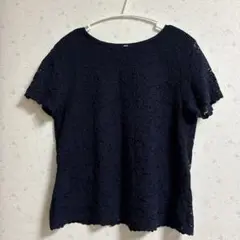 ユニクロネイビー レース 半袖 カットソー　L