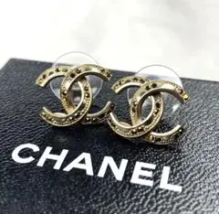 極美品 CHANEL シャネル ストーン ピアス ゴールド ロゴ