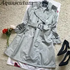 【美品】Aquascutumロングトレンチコート ブルーグレー レインコート40