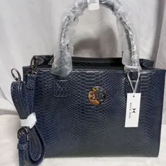 【新品】HANAE MORI パイソン　2way トートバッグ　ネイビー