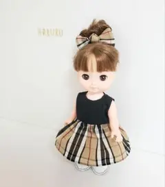 メルちゃん服　ソランちゃん服　タータンチェックベージュ　レミンちゃん服