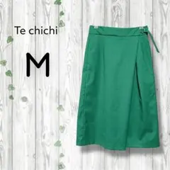 テチチ　techichi　ロングスカート　ミモレ　ウエストゴム　スリット　緑