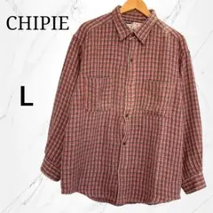 【CHIPIE】シピー　ジャガードチェック柄長袖シャツ Lオレンジ　ヴィンテージ