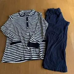 美品 長袖 7分丈ズボン パジャマ エアコン対策 マリン ボーダー柄