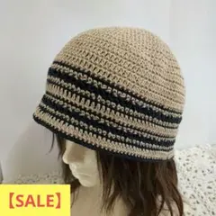 【SALE】クロシェハットNo３(薄茶✕黒)