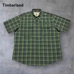 【261】Timberlandフィシングシャツポリシャツ紺×緑×チェックXL