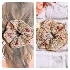 インド刺繍リボン　ヘアゴム　ハンドメイド　シュシュ　NO2575