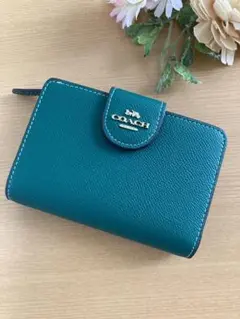 COACH 二つ折り財布 ミディアム コーナージップ グリーン