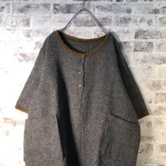【ヴィンテージ】半袖ニット ヘビーウェイト ボタン ナチュラル古着usedBS2