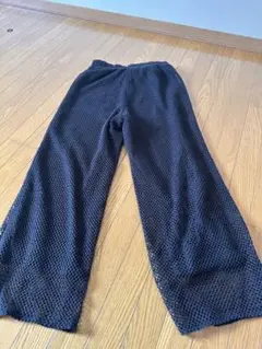 GU☆メッシュ黒パンツ☆ストレートパンツ☆ウエストゴム