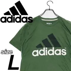 【adidas】グリーン×ビッグロゴ 吸水速乾パフォーマンスTシャツ Lサイズ