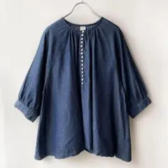 極美品✨ゼロハチマブ　3L 七分袖　多ボタンスモックブラウス　柔らかデニム