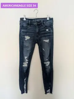 AMERICANEAGLE　スーパーストレッチ　ダメージデニム　34サイズ