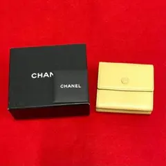 極 美品 保存布 箱付 シャネル ココマーク レザー Wホック 三つ折り 財布