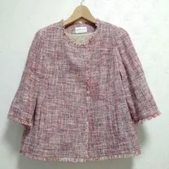 【美品】シンプルライフ ポンテトルト社 ツイード ノーカラージャケット 赤 L