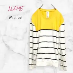 ALOYE Tシャツ 長袖 (M) イエロー ボーダー コットン ロンT