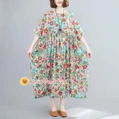 着痩せ 夏コーデ 花柄ワンピース レディース 半袖 ラウンドネック 大きいサイズ