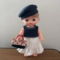 メルちゃん ◇ トップス＋スカート＋ベレー帽 ◇ ネイビーxホワイト