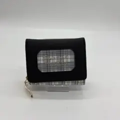 新品未使用　三つ折り財布 ブラック グレー チェック柄
