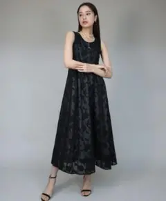 播州カットジャガードボリュームワンピース「J by blue」 ブラック