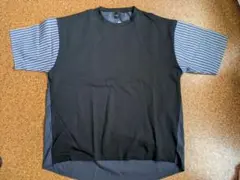 新品　ストライプMIXシャツT 黒×ブルー　L