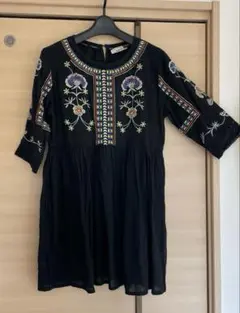 チチカカ ボタニカル刺繍チュニック ブラック