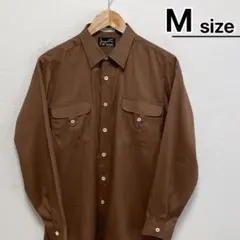 USA古着　Vintage　長袖シャツ　Mサイズ　ブラウン　無地　ポリエステル